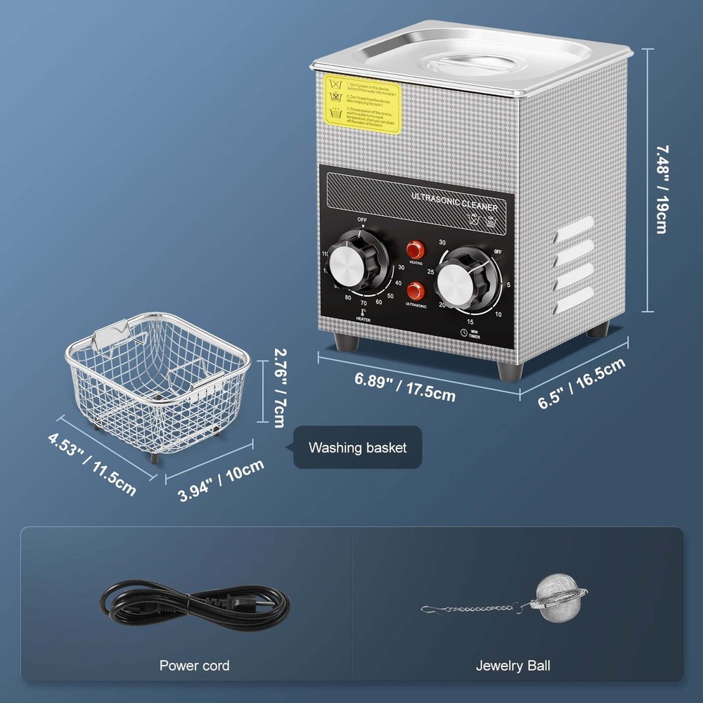 2L Ultrasonic Cleaning Device with Heating Function Timer & Basket 60W Cleaning
