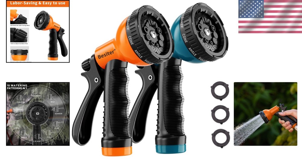 Durable Brass Garden Hose Nozzle: 2-Pack with 10 Spray Patterns for Efficiency