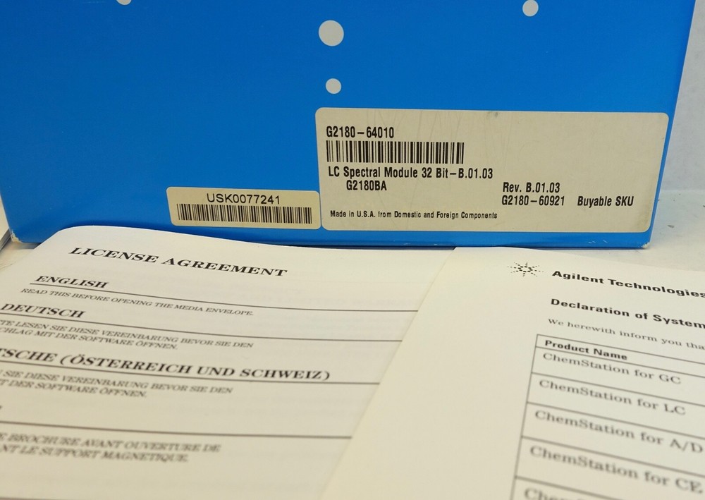 Agilent LC Spectral Module 32 Bit Software, Part Number G2180BA; NEW