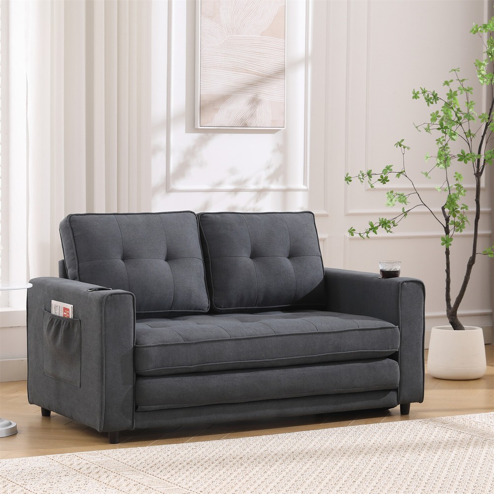 Convertible Sofa Bed Loveseat Futon Sofa Couch with Pull Out Bed Dark Gray