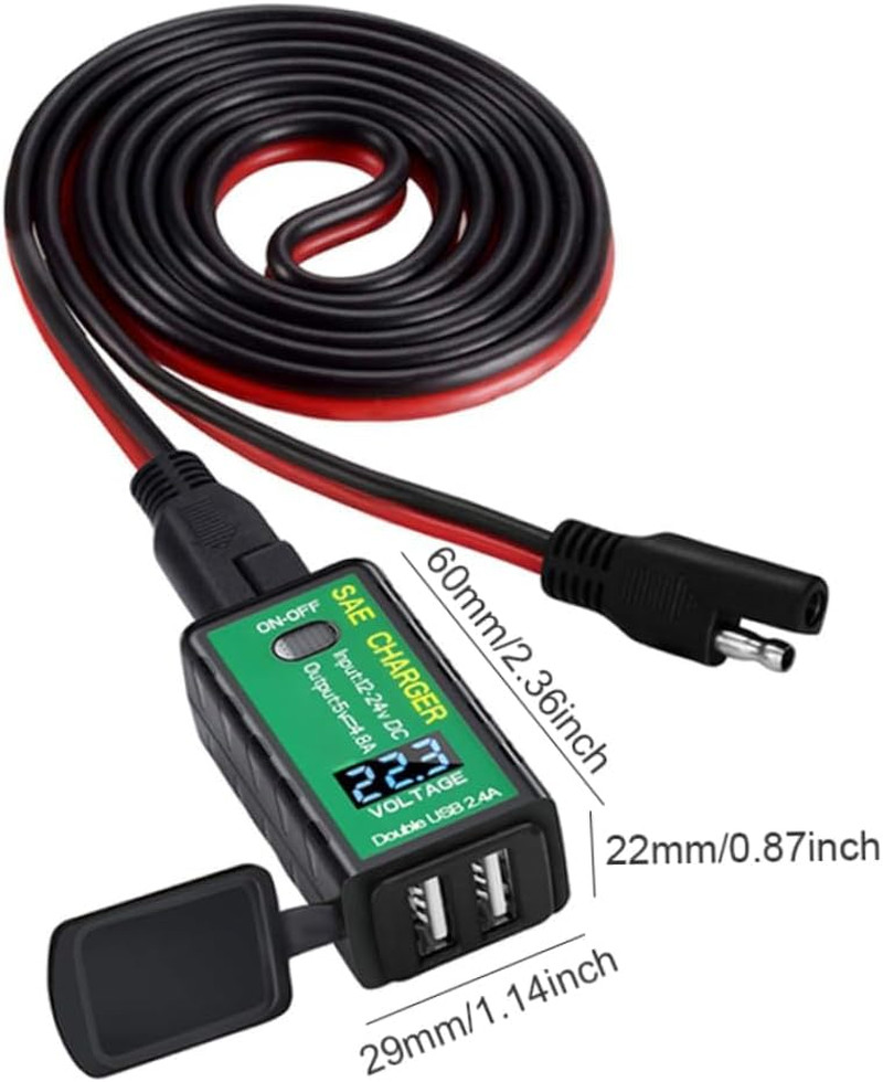 4.8A USB Charger Solar Panel Battery to USB Adapter with Voltmeter & On/Off Swit