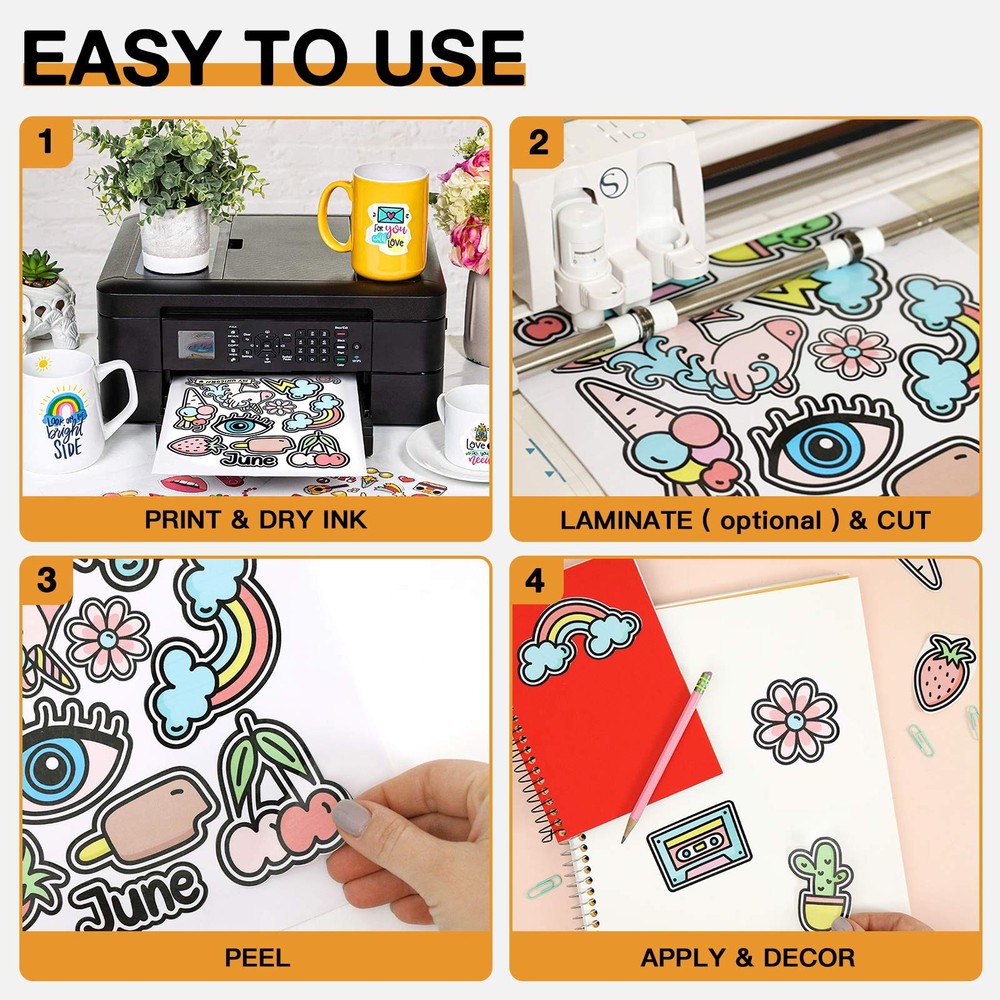 Printable Vinyl for Inkjet Printer & Laser Printer - 40 Pcs Glossy White Wate...