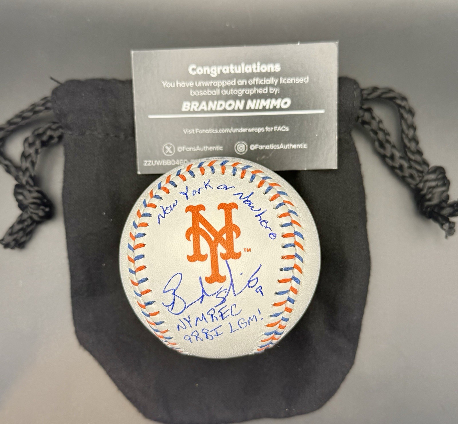 Brandon Nimmo Signed Ball Mets "NY or Nowhere" "9 RBI" Inscriptions - LE #4/5