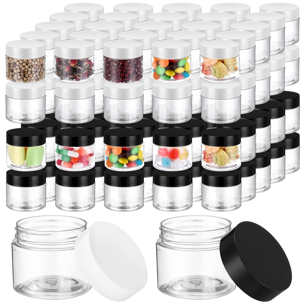 100 Pcs 2 oz Plastic Container Jars Clear Round Cosmetic Container with Lids,...
