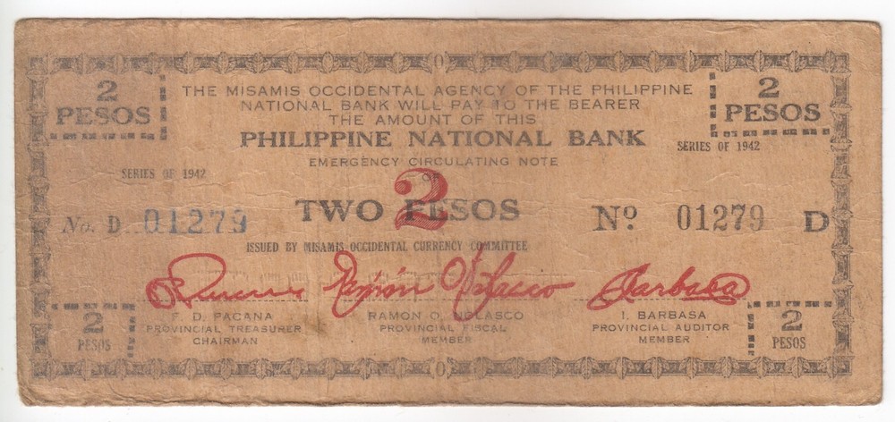 Philippine, 2 Pesos, 1942, Emergency Circulating Note,