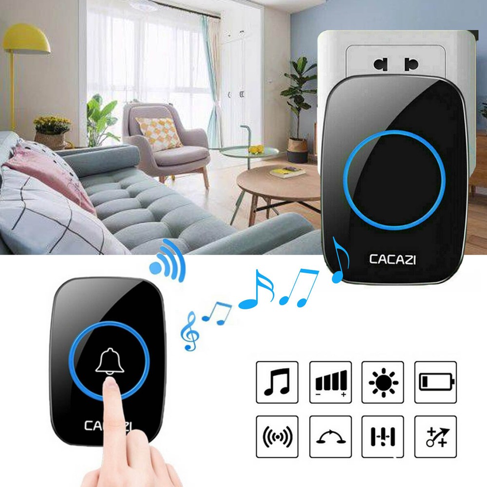 Wireless Doorbell Chime Waterproof Plugin Receiver Adjustable Volume 1000FT Kit