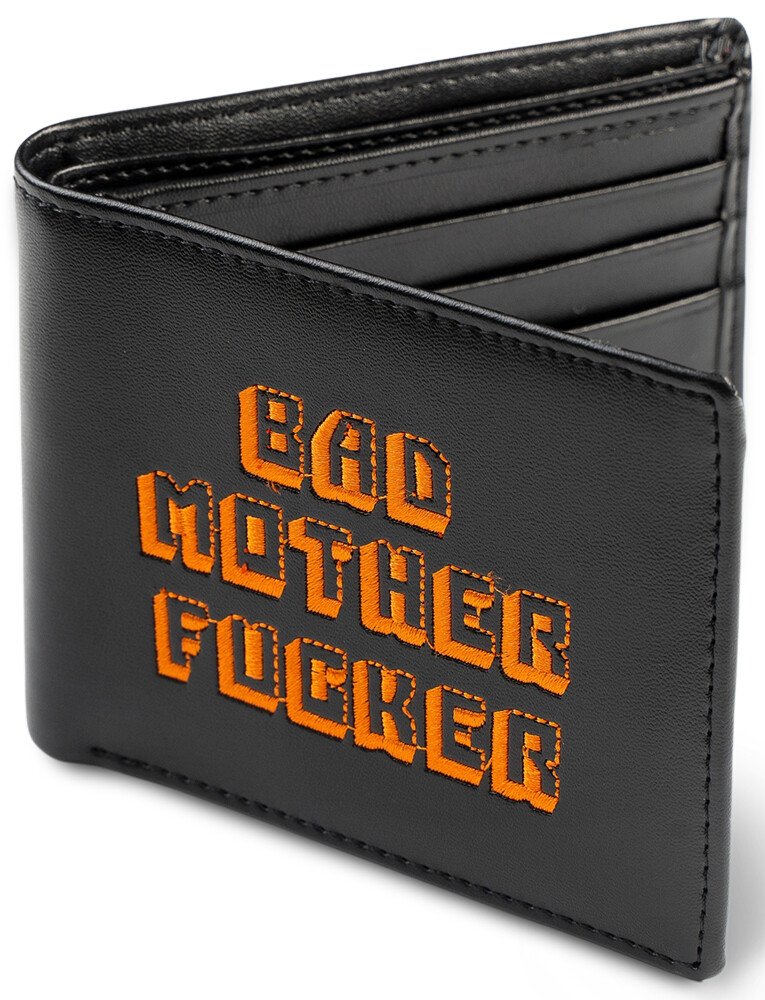 Black Orange Embroidered Bad Mother Fu**er Leather Wallet As in Pulp Fiction
