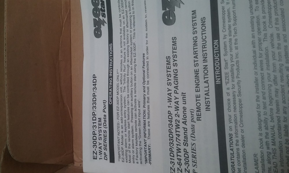 EZ Start Remote Starting System EZ-33EP Never installed new in box w instruction