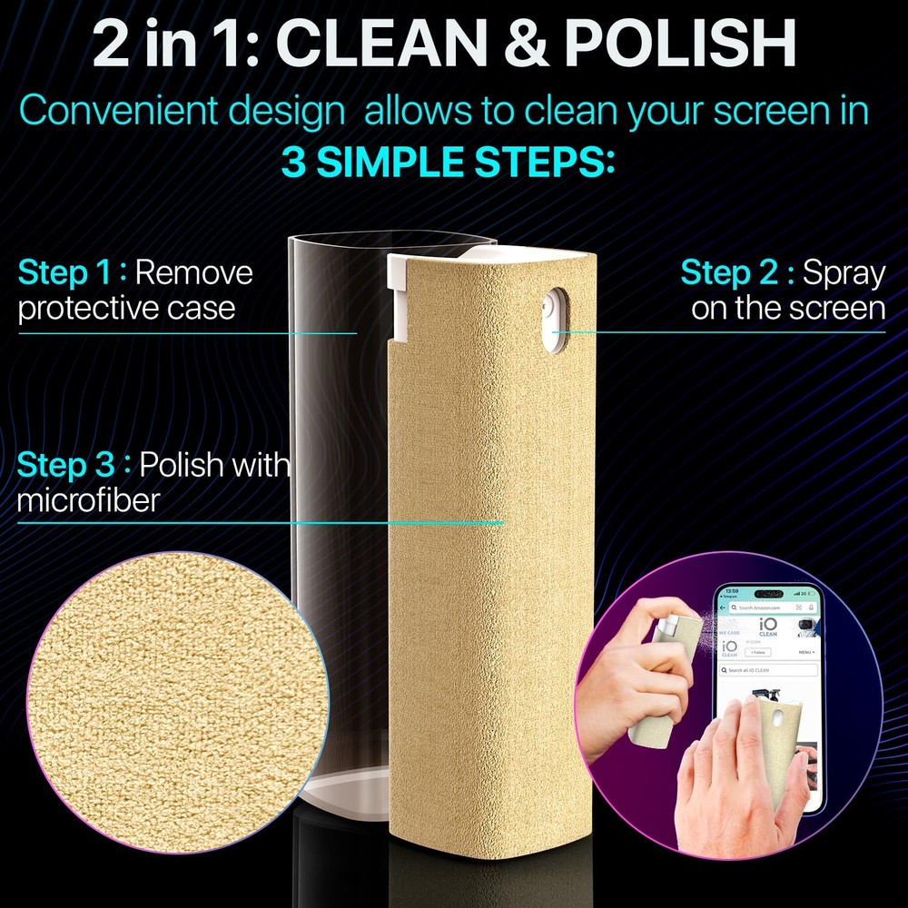 IO CLEAN Mini Screen Cleaner Spray – Finger Proof for Grey