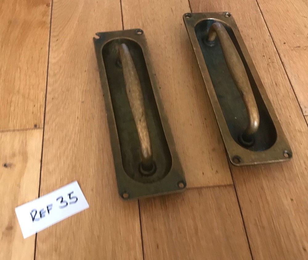 Vintage Brass Recessed Handles Door Pulls Solid Cast Antique Brass Rare - Ref 35
