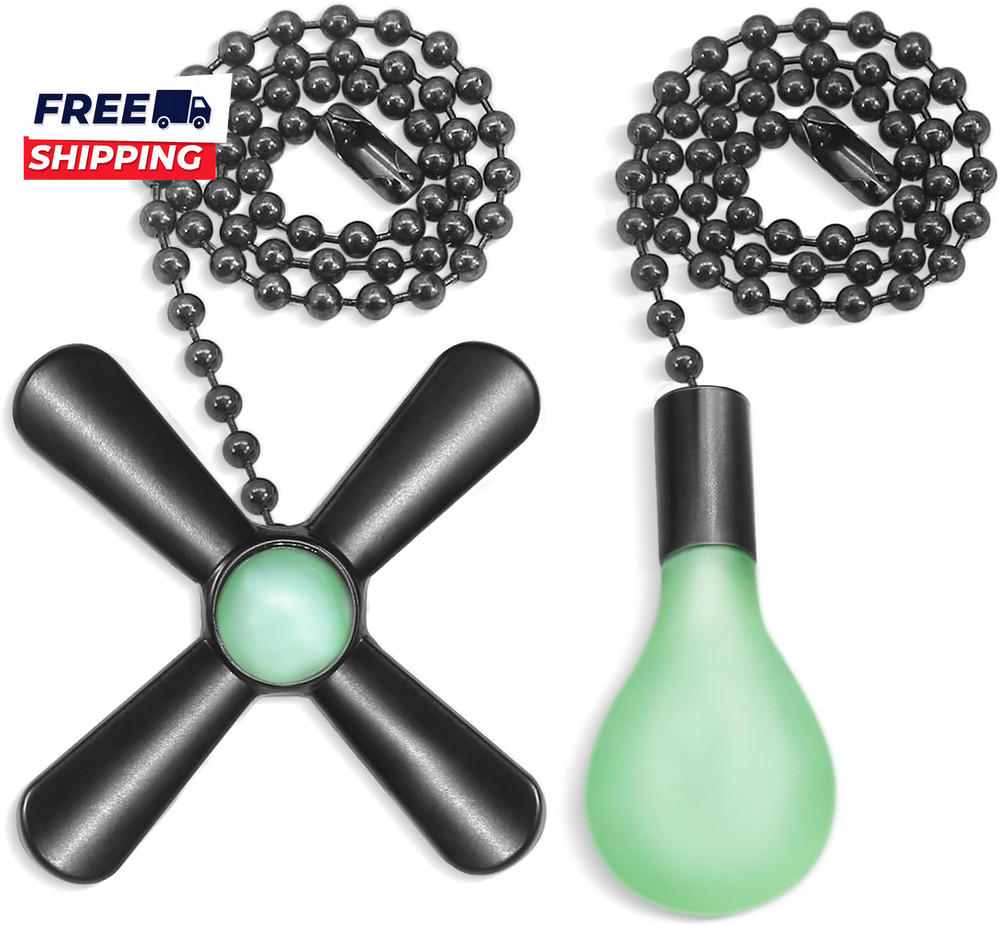 Black Ceiling Fan Pull Chain Set  2Pack 3Mm Diameter Beaded Fluorescent Decorati
