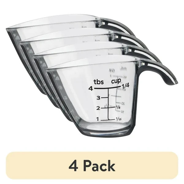 (4 pack) 1/4C Plastic Mini Measuring Cup, Black/Transparent