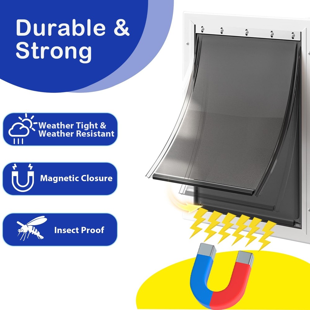 2 Pack Large Dog Door Replacement 2 without Bracket, Smoky Translucent