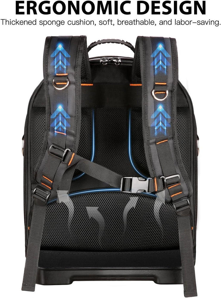 Heavy Duty Tool Backpack with Removable Organizer & Laptop Compartment, Orange