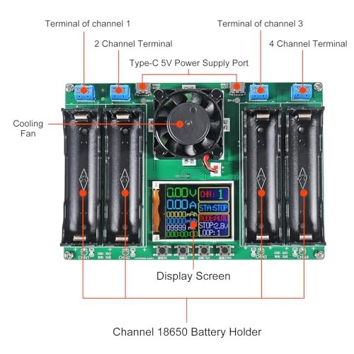 18650 Lithium Battery Capacity Tester Module - Digital Power Detector, 4 Channel