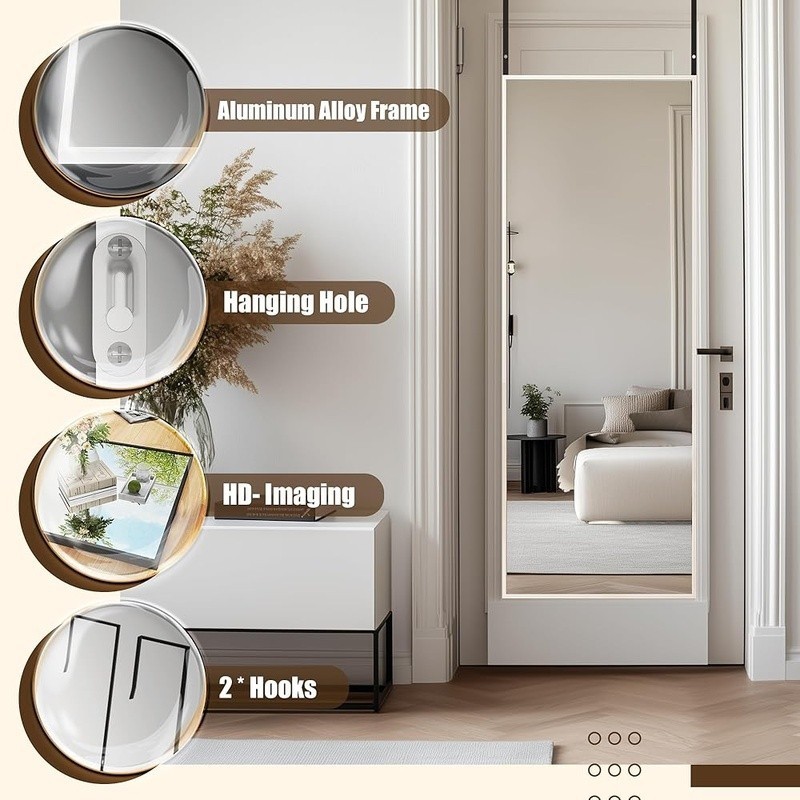 Full Length Door Mirror Aluminum Frame Adjustable Height Explosion-Proof Safety