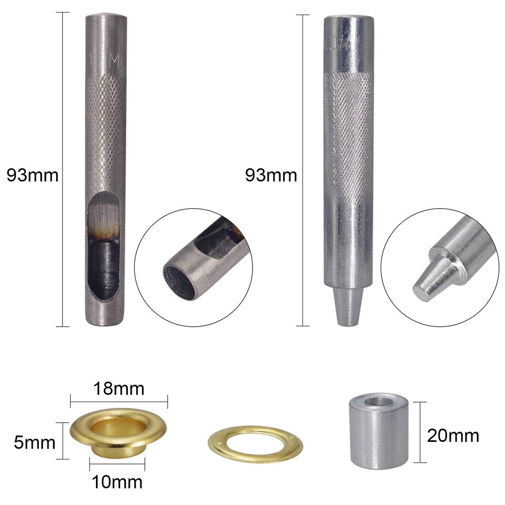 Wolfride 100 Sets Brass Grommet kit 10mm 3/8" Inside Diameter Canvas