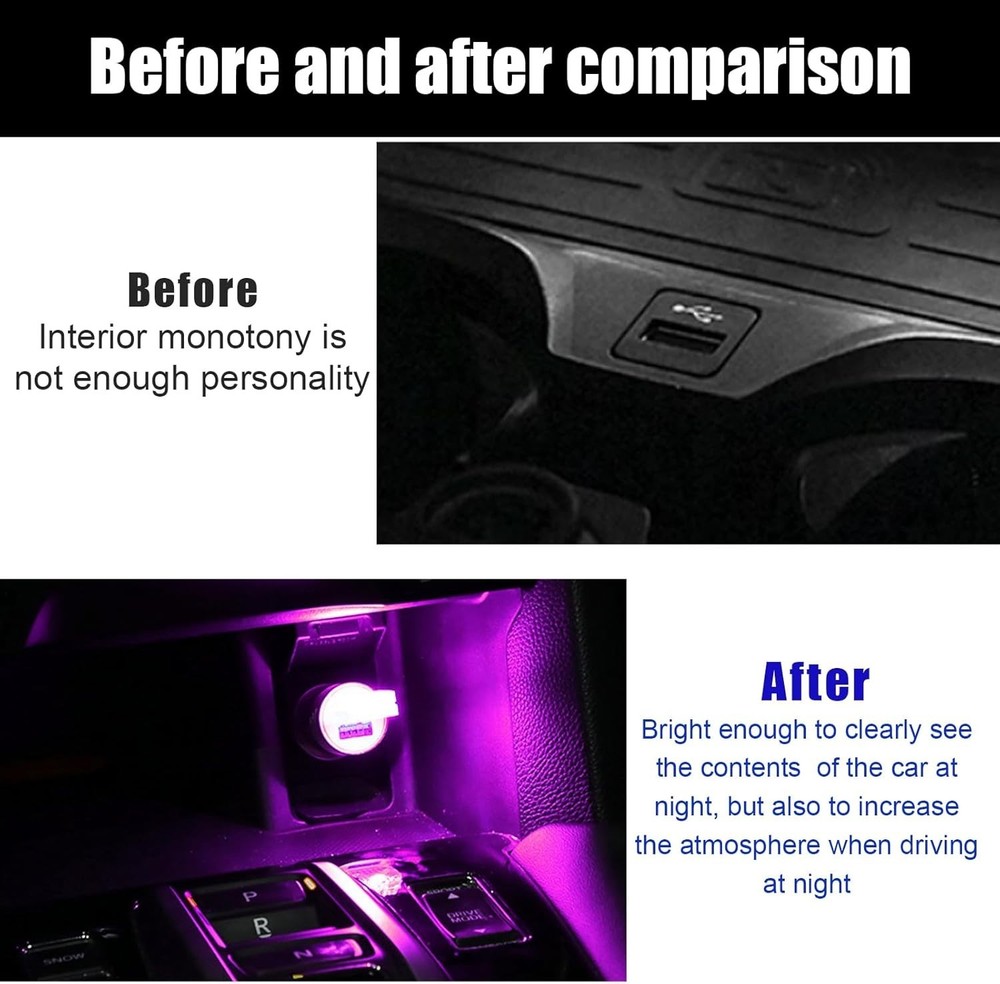 2 PCS USB LED Car Interior Atmosphere Lamp, Portable Mini LED Night Light, Pl...