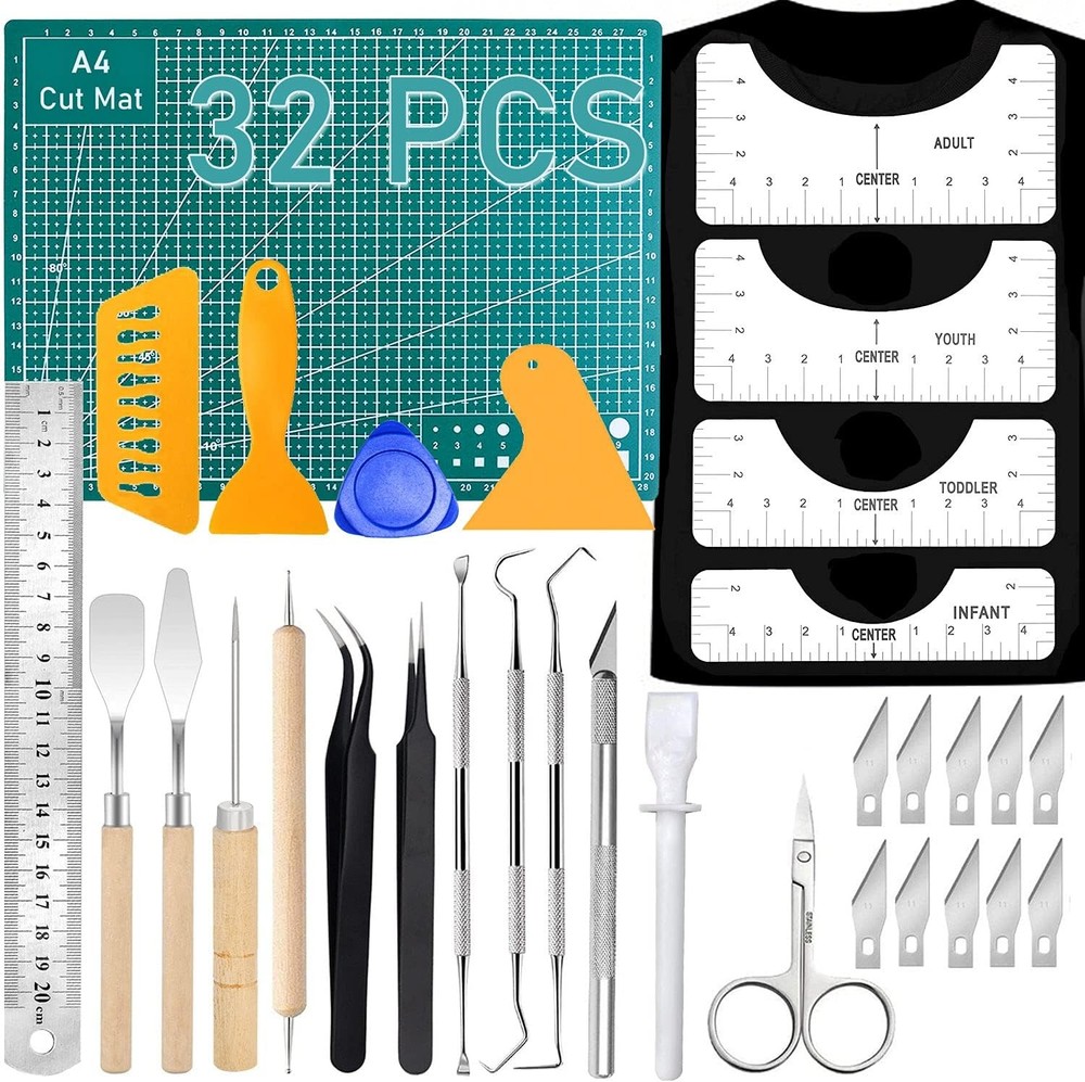 32-Pack Vinyl Weeding Tool Kit with T-Shirt Alignment Ruler for Crafting