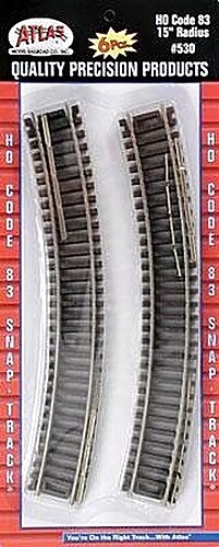Atlas Code 83 Curved Sections - 15'' Radius pkg(6) - HO Scale Nickel Silver