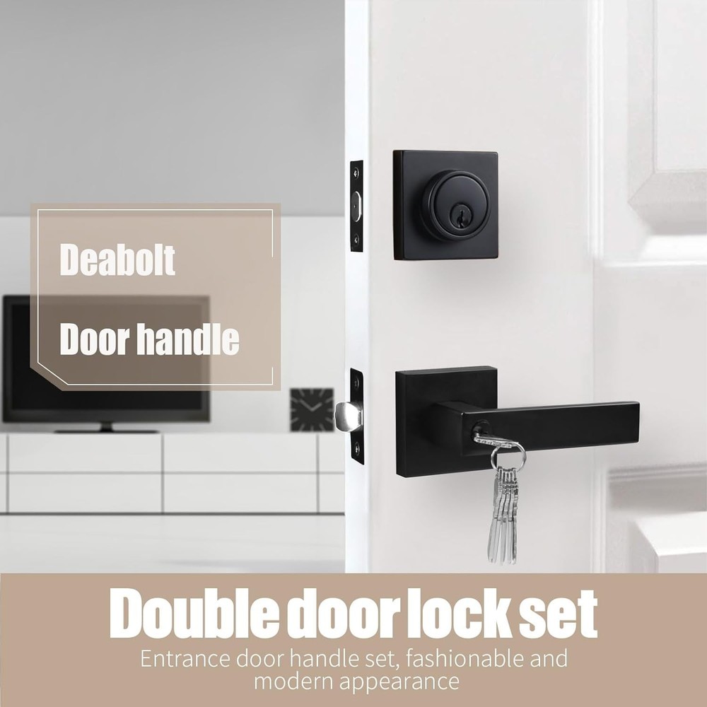 Exterior Door Lock Set with Deadbolt, Front Door Handle Set with Deadbolt,
