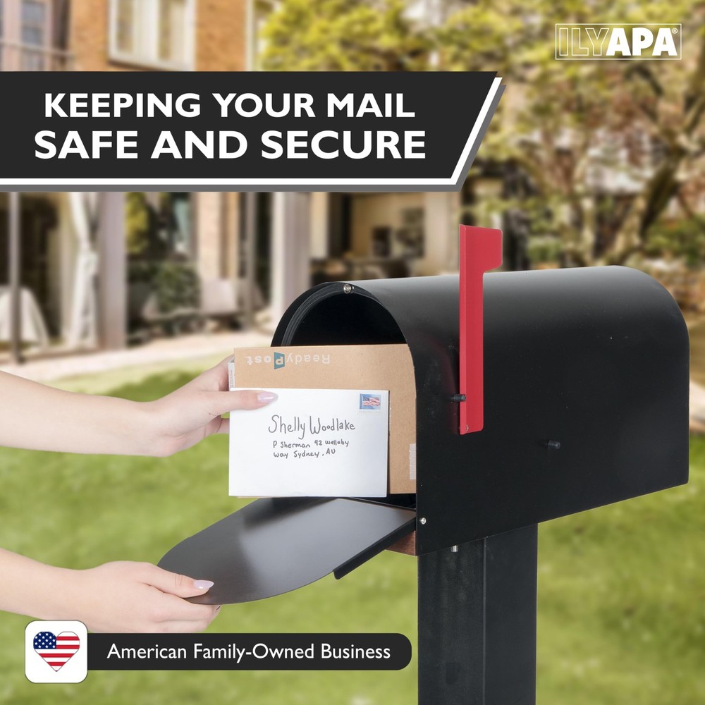 Black Modern Mailbox Post Mount - Mailboxes for Outside - with Black Door and...