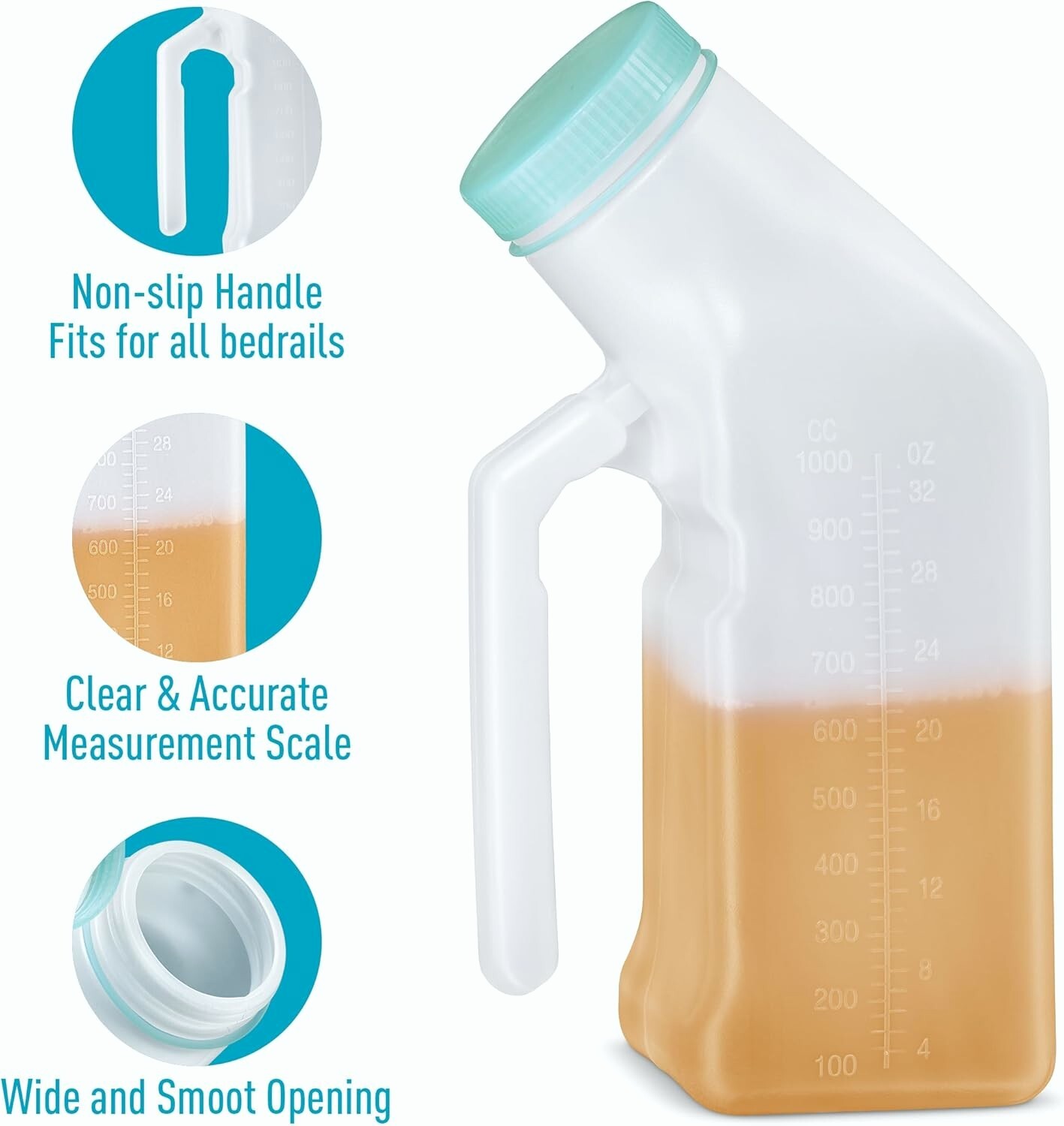 4 Pack Urinals for Men Spill Proof with Glow in The Dark Screw Cap