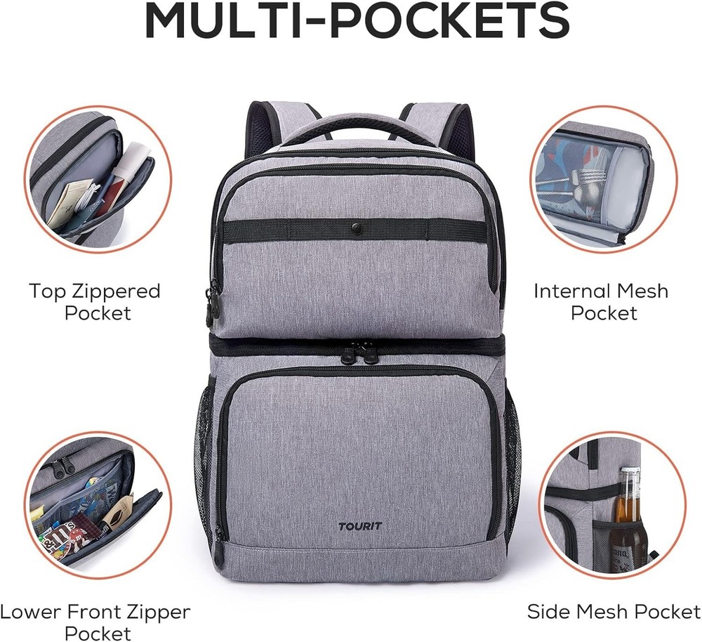 Insulated Cooler Backpack with Double Deck Waterproof Lightweight 27L