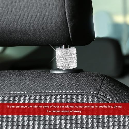 4 PCS Car Headrest Collars, Bling Rhinestone Headrest Collars Auto White
