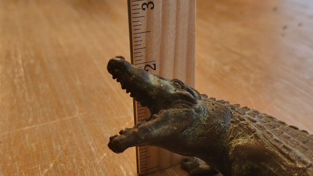 Solid Bronze Alligator Sculpture Great Patina - 5" Length