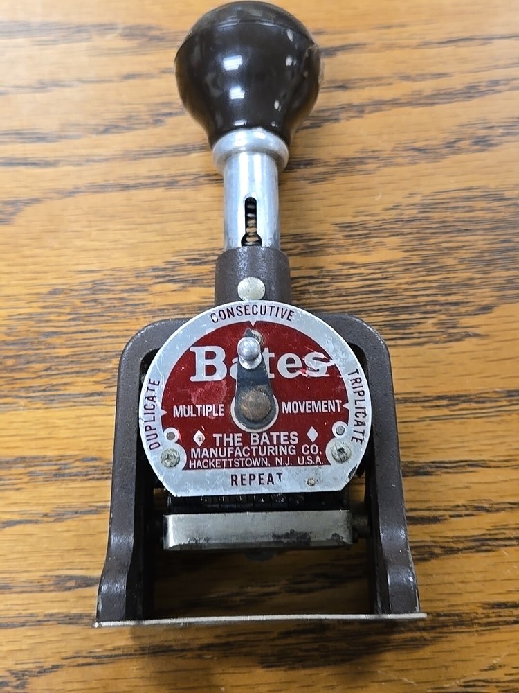 Vintage Bates Numbering Machine 6 Wheel Style E Stamper Works