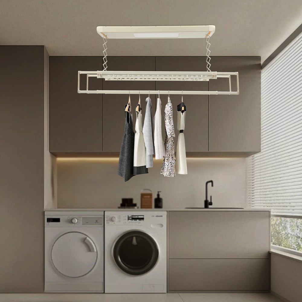 Electric Retractable Airing Rack, 8 Rods, Adjustable Height & Remote Control