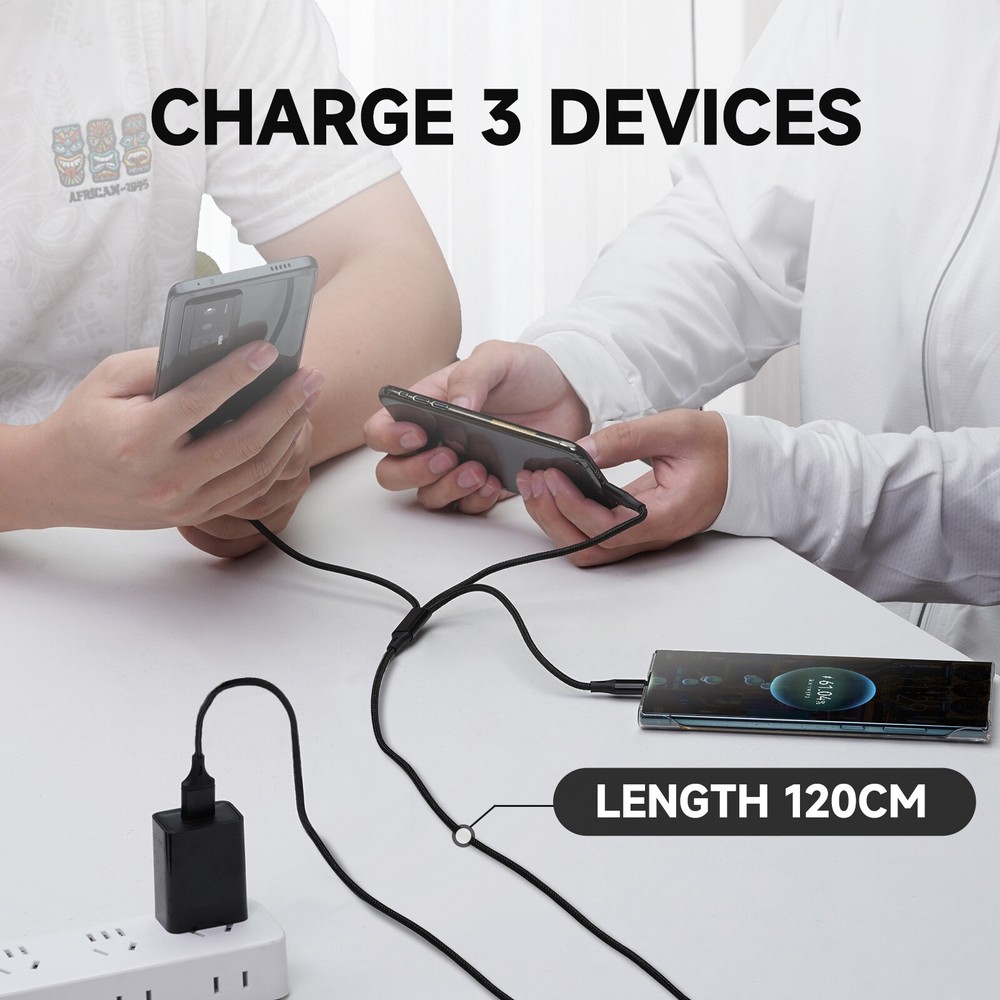3-in-1 Fast Charging USB Cable Multi Function For Samsung iPhone LG Charger Cord