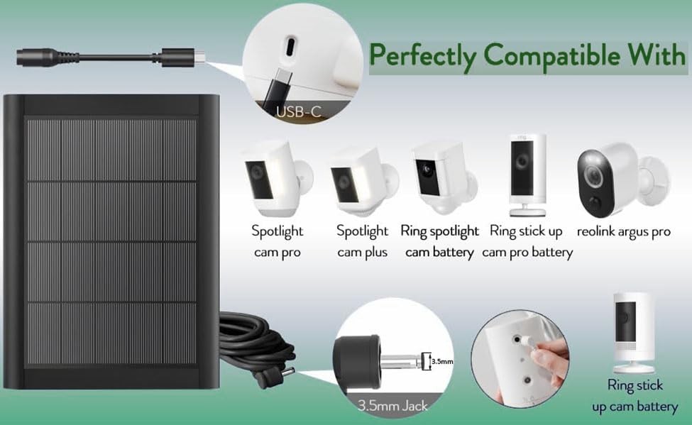 2 Pack Ring Solar Panel(2nd Generation), 5W Solar Panel Charger with Mount for