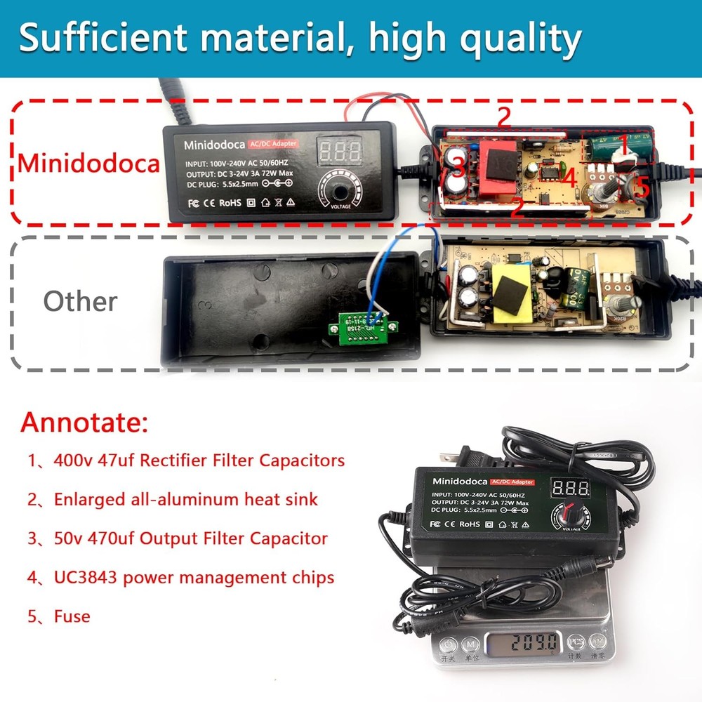 72W Power Supply Adjustable 3V ~ 24V Variable Universal Switching AC/DC...