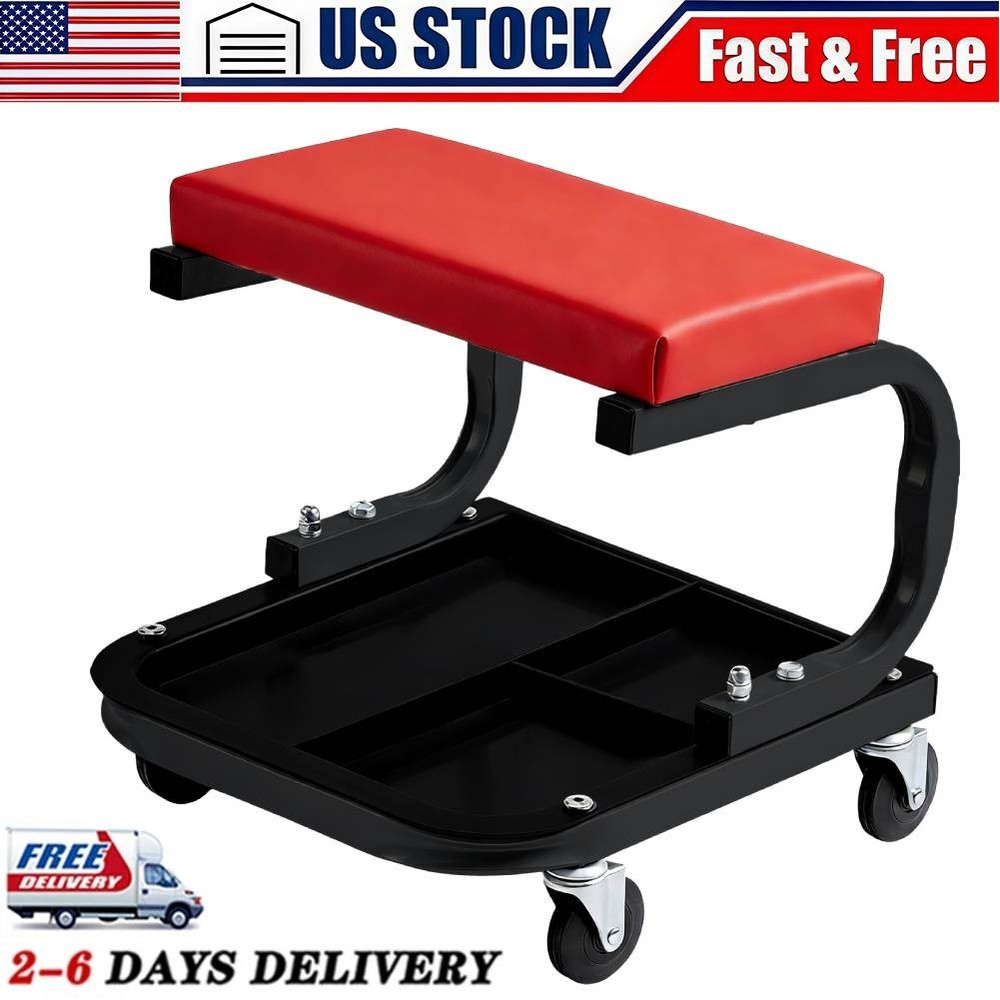 Rolling Creeper Garage/Shop Seat, Padded Rolling Workshop Stool with Tool Tray