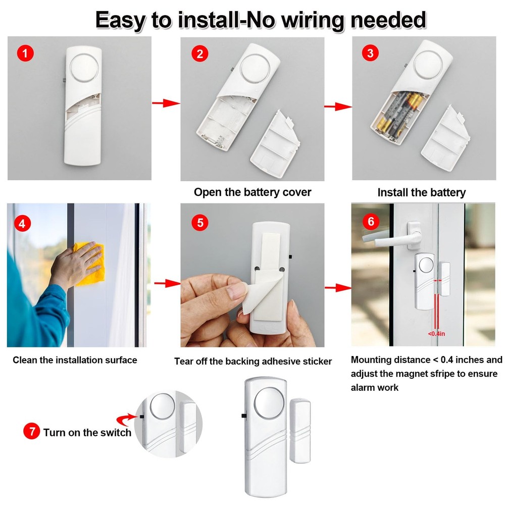 Security Door Window Alarm, Wireless Sensor Burglar white