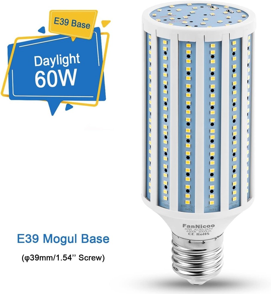LED Corn Light Bulb 500W Equivalent 60W 6000Lumen 6500k E39 Mogul Base LED Corn