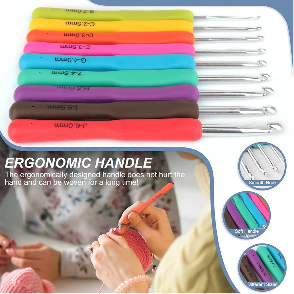 Crochet Hooks Set with Case 85pcs Ergonomic Handle Knitting Tools Kit Beginners