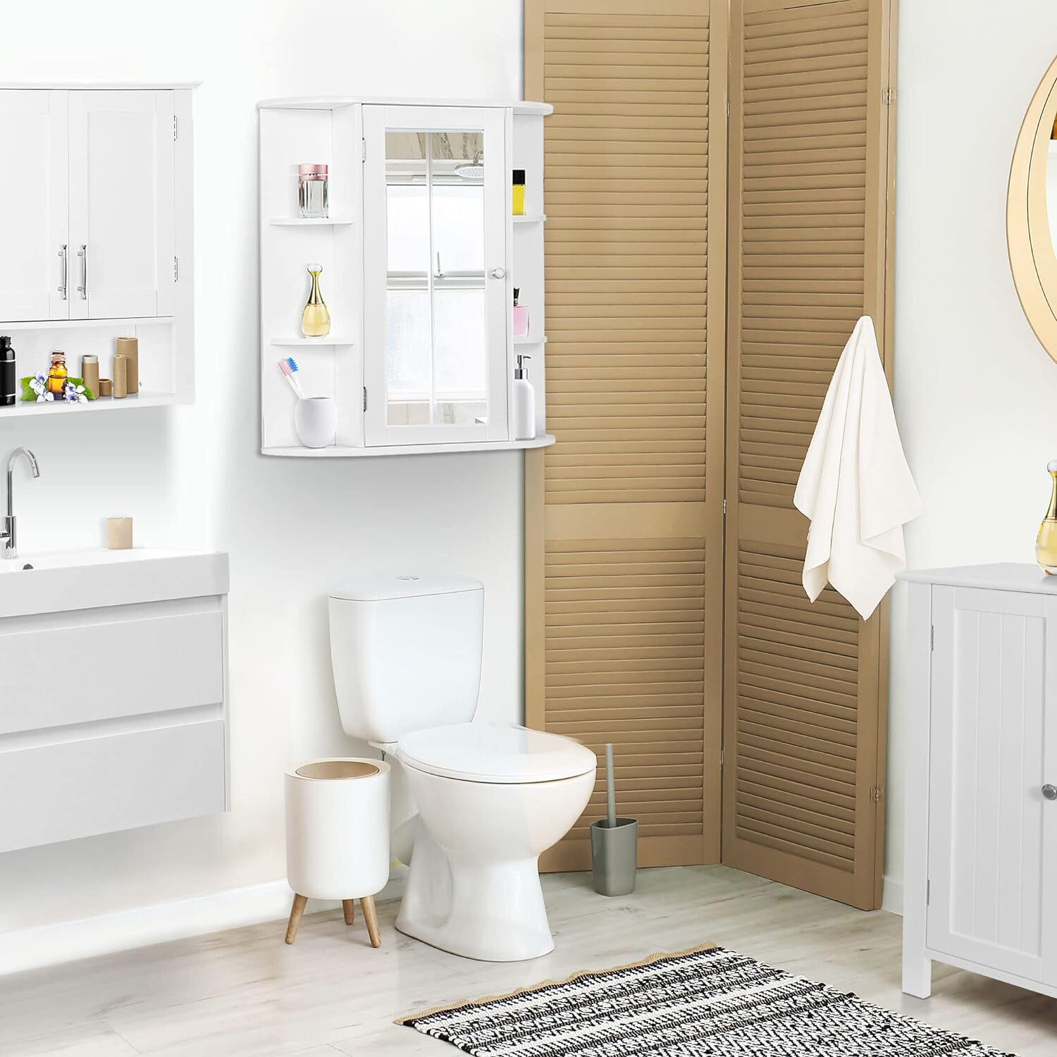 Bathroom Cabinet Single Door Wall Mount Medicine Cabinet with Mirror Shelf