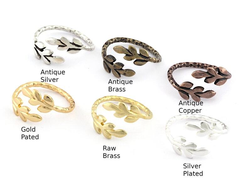 Leaf Ring Adjustable Raw Brass-Antique silver-Shiny silver-Gold (5us) 5372
