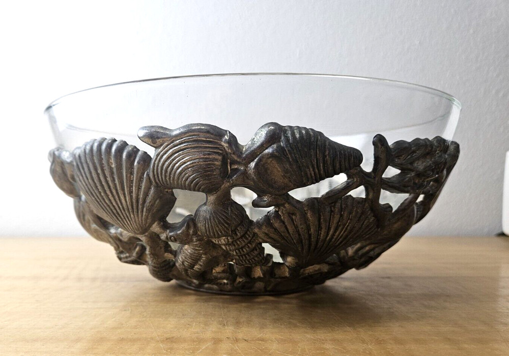 Godinger Silver Art, Co Seashell Bowl Set silver plated bowl and glass bowl 10"