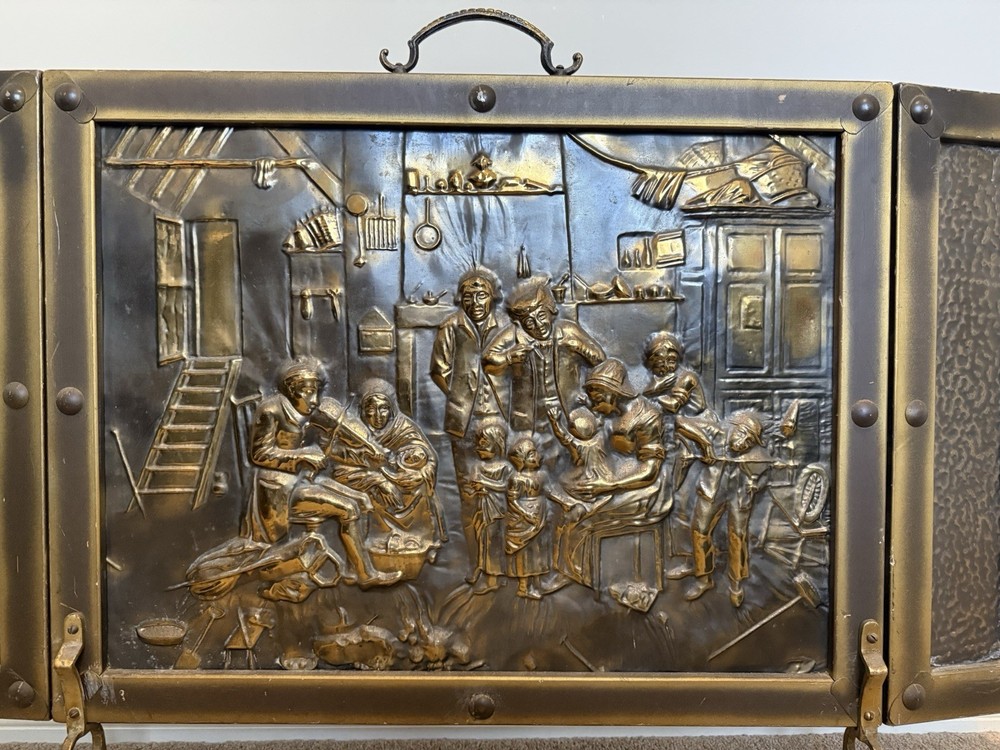 Three Panel Fire Screen Guard, Vintage Decor Fireplace Screen