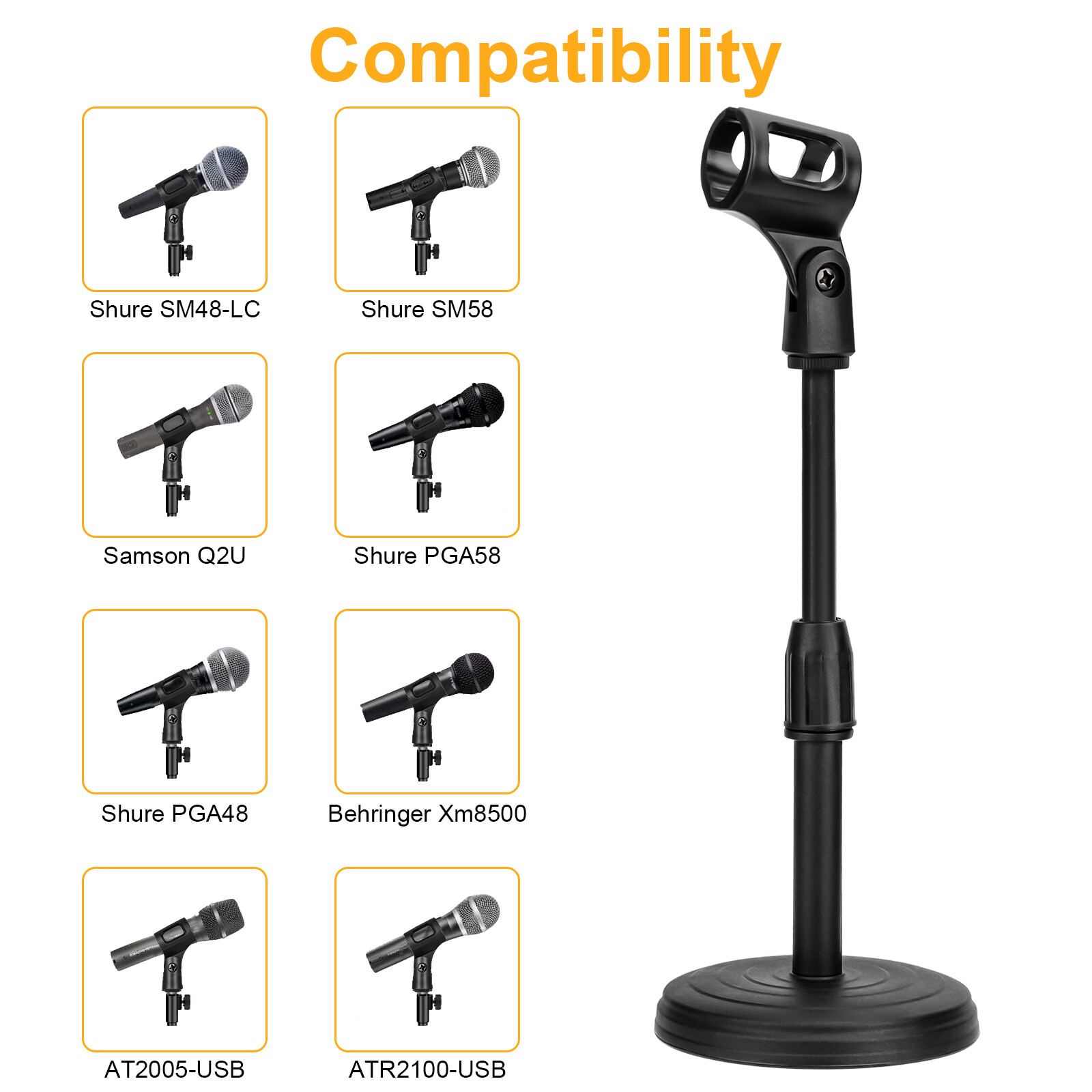 Adjustable Lifting Desktop Microphone Stand Mini Weighted Round Base w/ Mic Clip