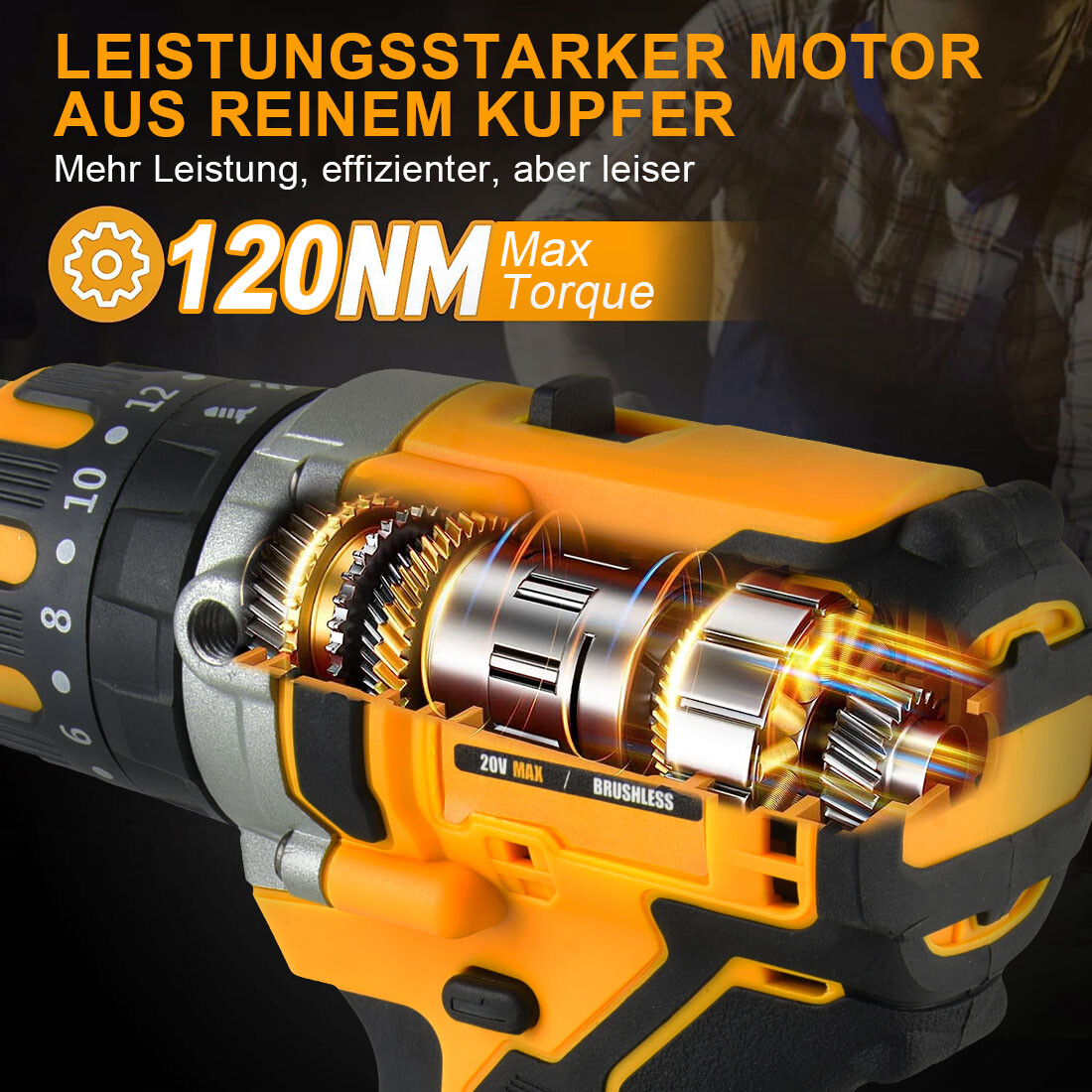 1/2" Cordless Drill Driver for Dewalt 20V Battery, Brushless Compact Drill Tool