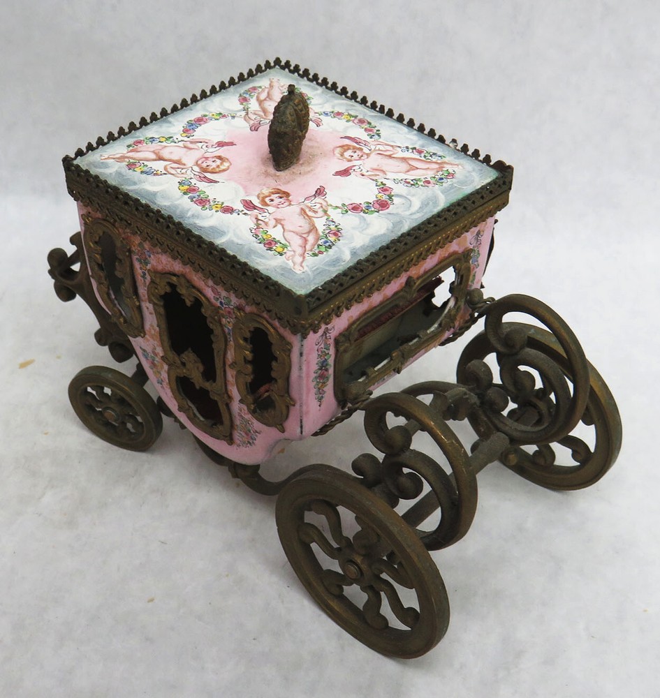 ANTIQUE AUSTRIAN BRONZE & ENAMEL CINDERELLA COACH