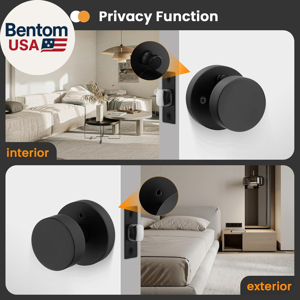 Black Door Knobs Interior, Zinc Alloy round Ball Matte Black Privacy Door Knobs