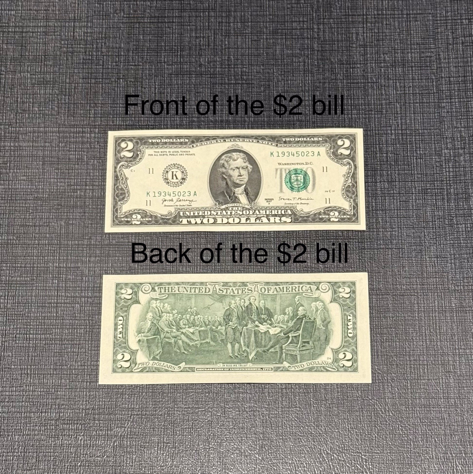 Uncirculated $2 Two Dollar Bill in sequential order from BEP real money $2 worth