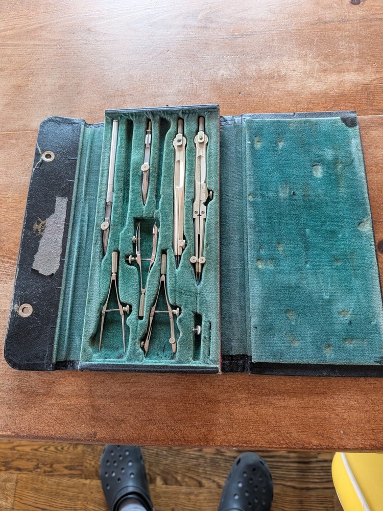 Old Engineering Drafting Tools With Leather Case
