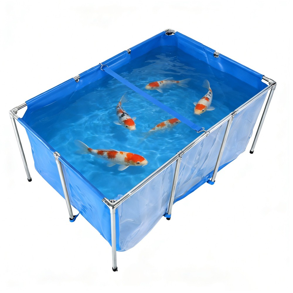 Rectangular Goldfish Tank with Frame & Drain Valve Above Ground Fish Pond Clear